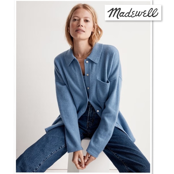 Madewell × DONNI Re(sourced) Cashmere Merino Shirt Jacket Blue Shaket Size XXL - Picture 2 of 13